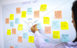 Female sticking post it in empathy map, user experience (ux) methodology and design thinking technique used as a collaborative to gain a deeper insight into their customers, users and clients. Female sticking post it in empathy map, user experience (ux) methodology and design thinking technique used as a collaborative to gain a deeper insight into their customers, users and clients.
